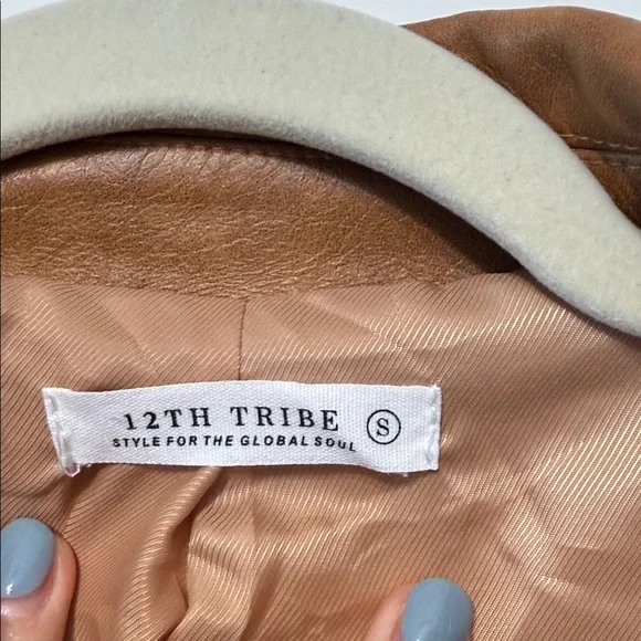 Women’s 12th tribe Brown vegan Leather Jacket - Picture 2 of 9